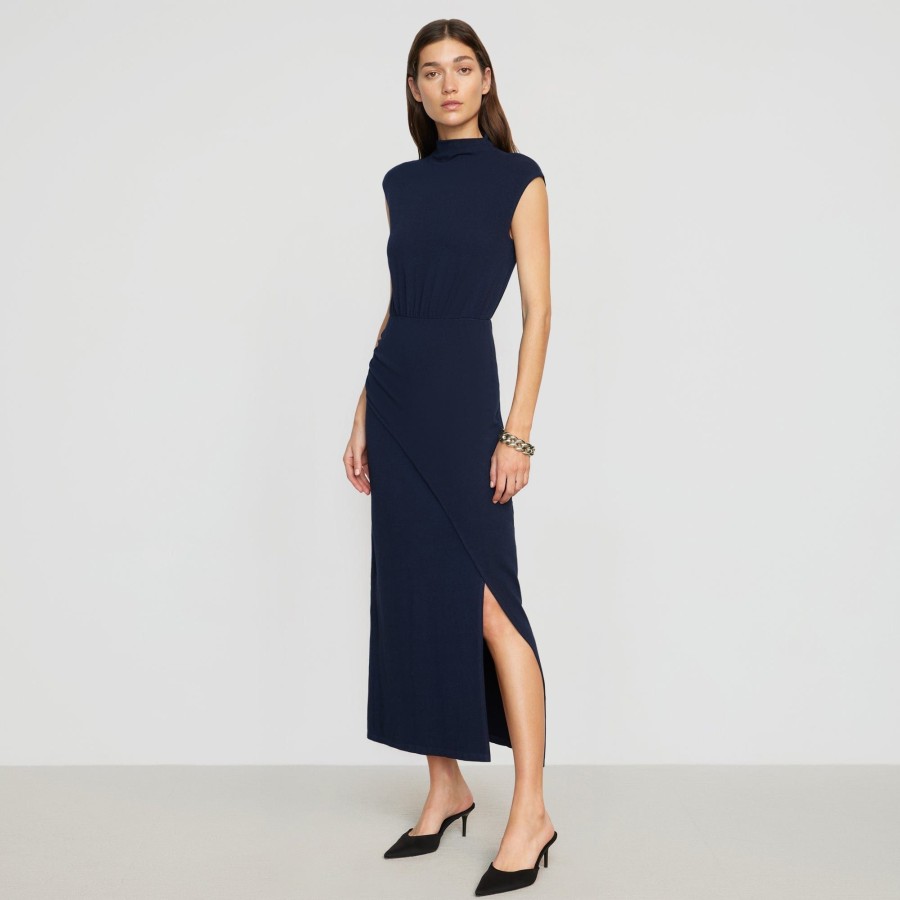 Clothing No Less Than | Yimei Mock-Neck Side-Slit Dress