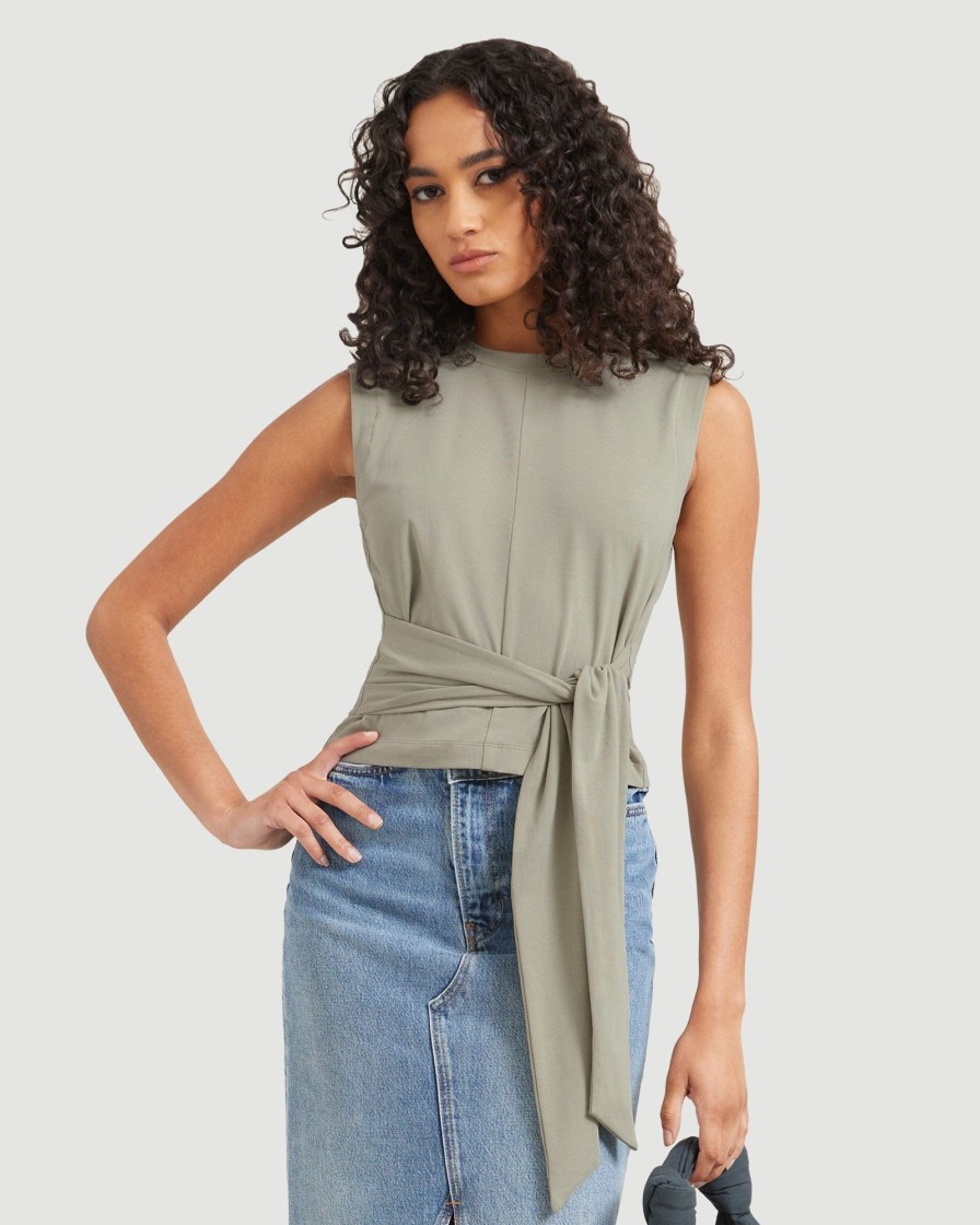 Clothing UBASE INTERNATIONAL, INC. | Mimi Cropped Sleeveless Wrap Tee