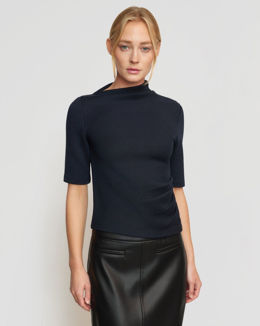 Clothing Hua Jia | Pauline Ribbed Asymmetric-Neck Top