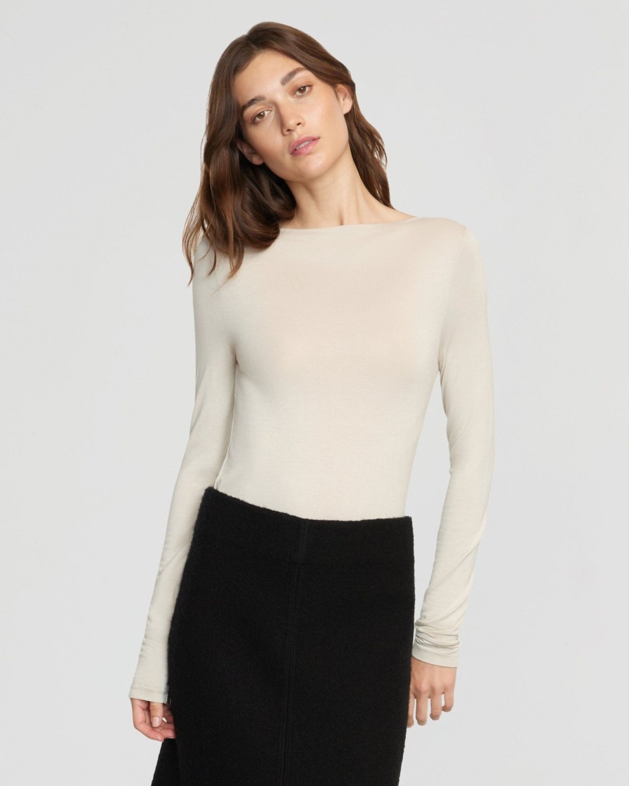 Clothing UBASE INTERNATIONAL, INC. | Layla Slit-Neck Long-Sleeve Tee