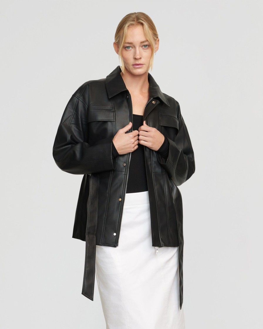 Clothing Hua Jia | Kaden Tie-Waist Vegan Leather Jacket