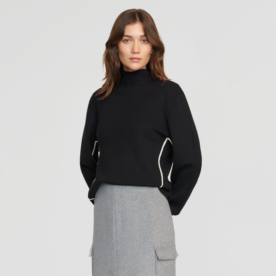 Clothing Brilliant Wise Corporation Limited | Claire Mock-Neck Contrast Piping Sweater