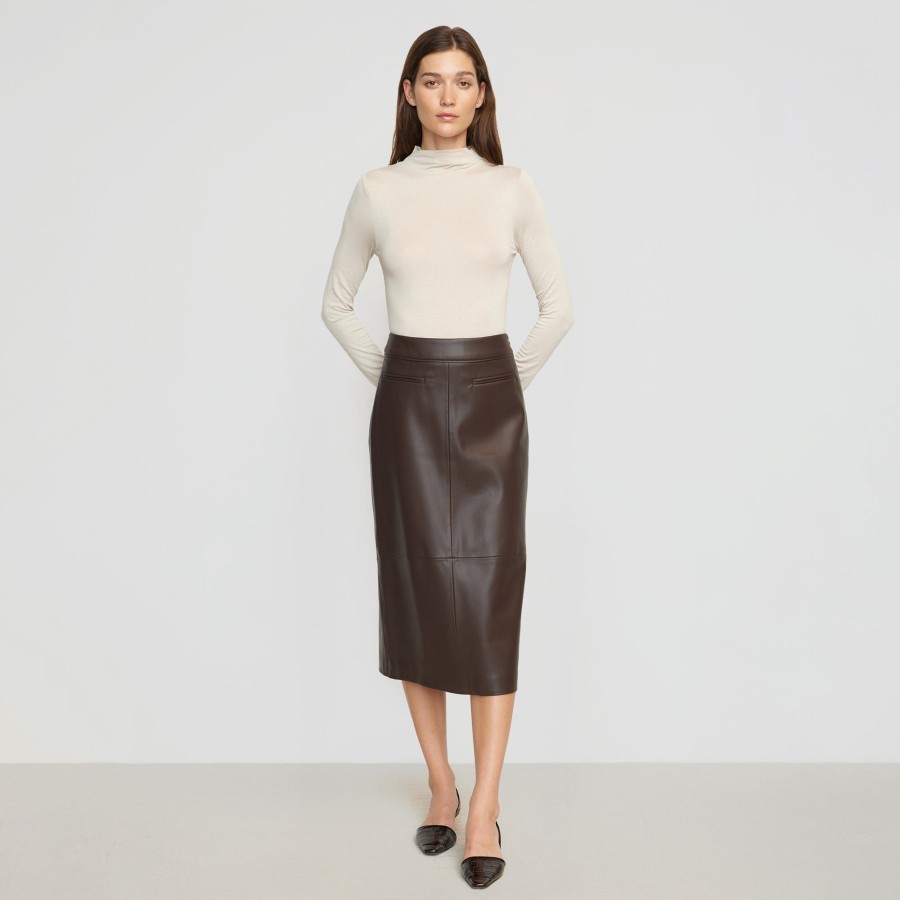 Clothing Hua Jia | Briony Back Split-Hem Vegan Leather Skirt