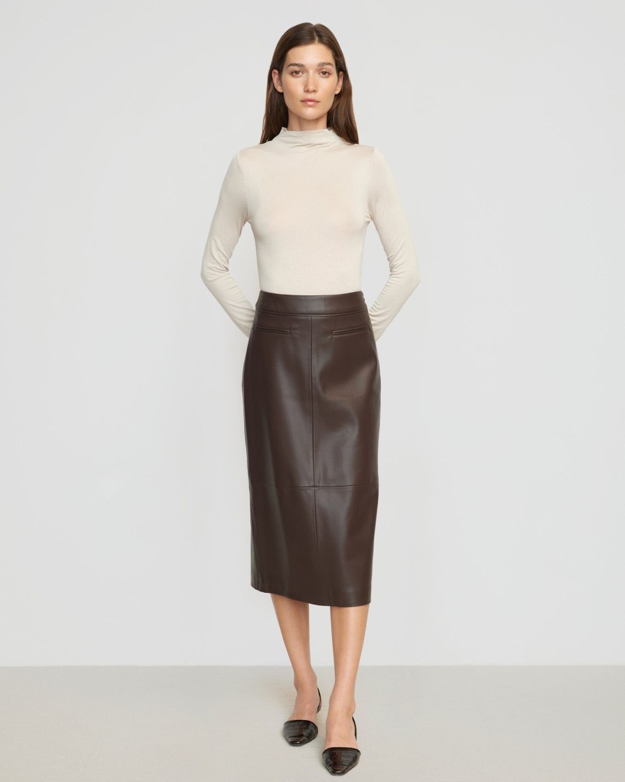 Clothing Hua Jia | Briony Back Split-Hem Vegan Leather Skirt