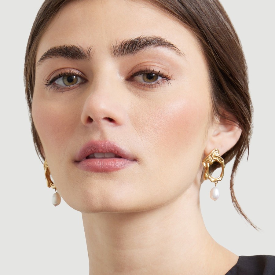 Accessories Laura Estrada | 14K Gold Plated Pearl Accent Earrings