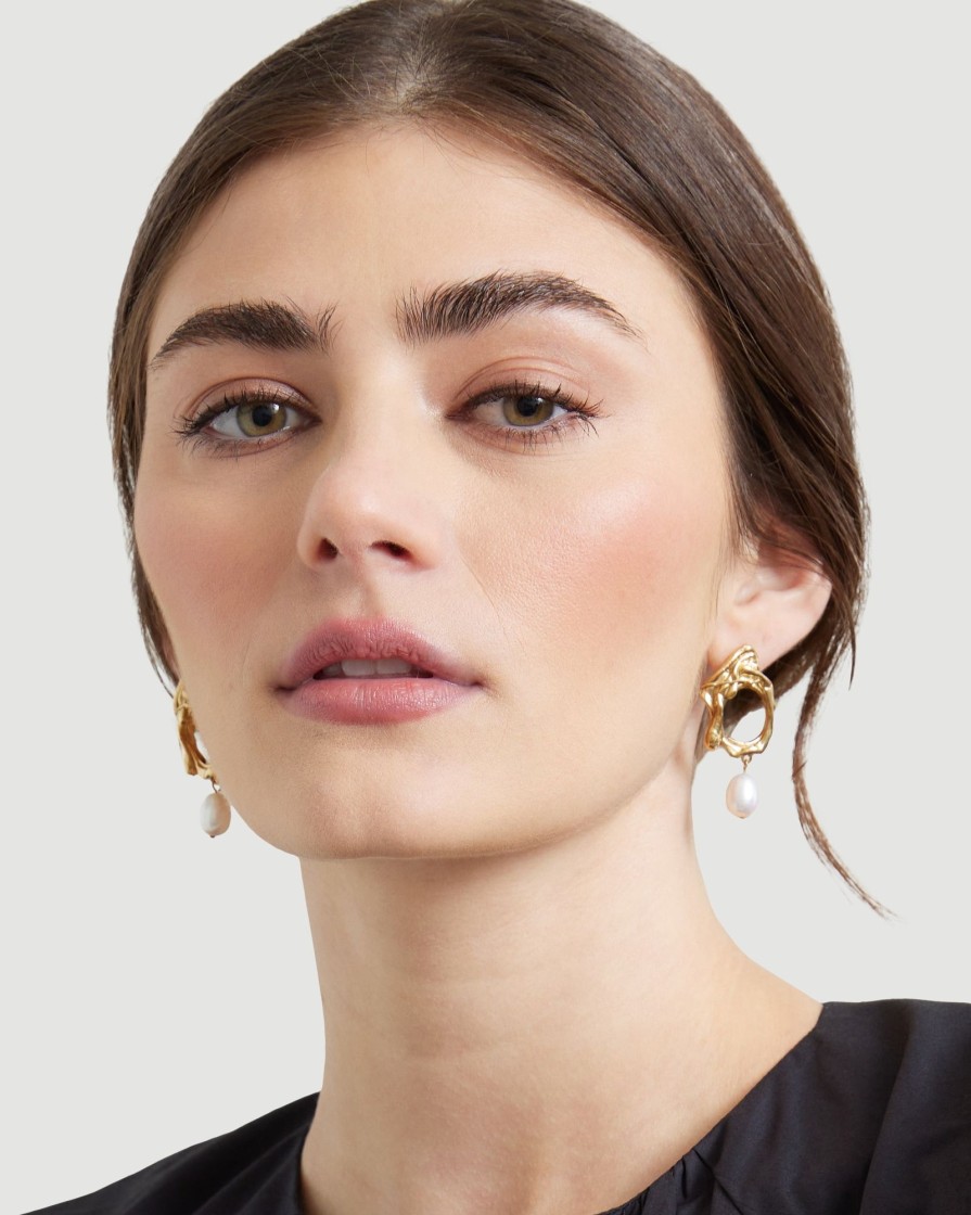 Accessories Laura Estrada | 14K Gold Plated Pearl Accent Earrings